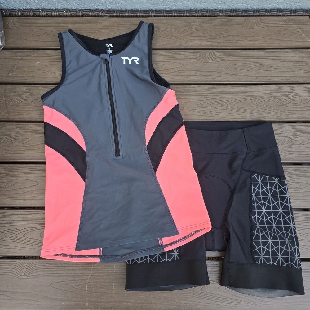 TYR Women Pink/black Tri Top (S) & 6 in Pad Short (XS) Competitor New No tag